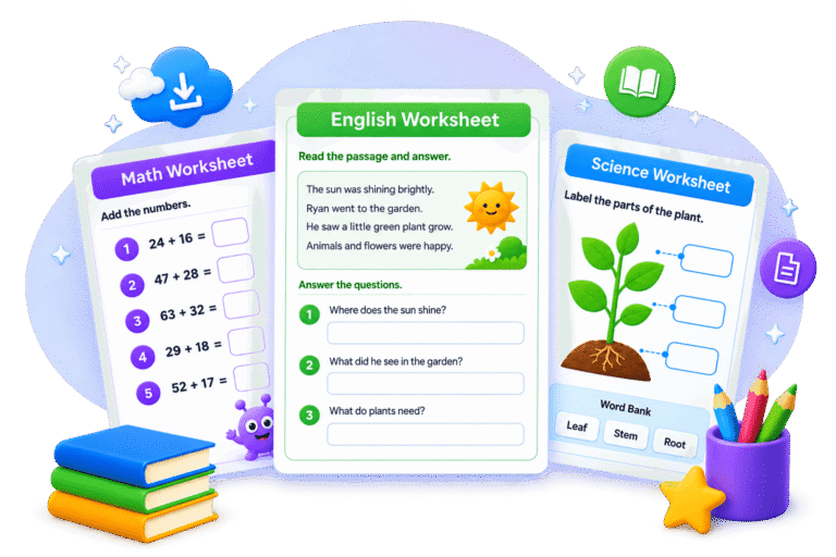 Free printable worksheets for Math, English and Science