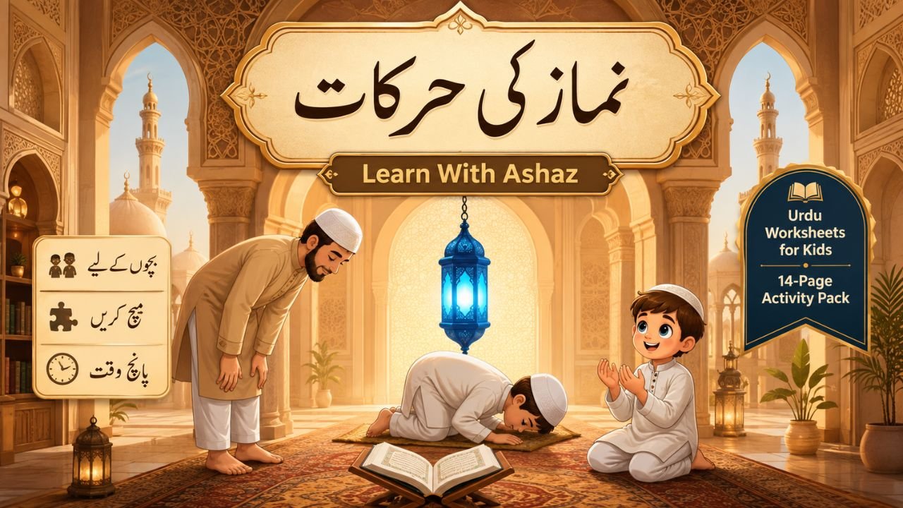 Namaz worksheets in Urdu for kids - printable prayer movements activity pack